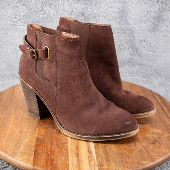 Lucky Brand Shoes - Lucky Brand Esperanza Brown Suede Leather Block Heel Ankle Boots Womens Size 6.5